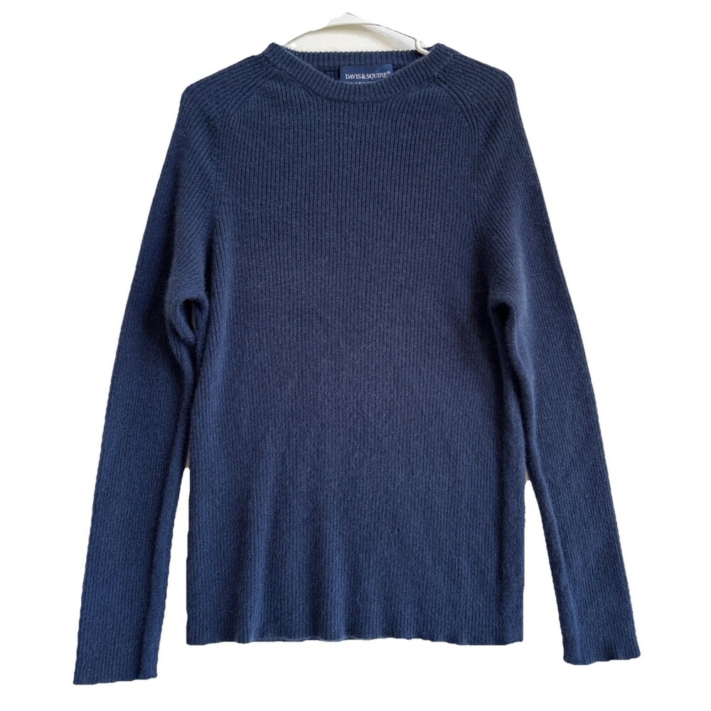 Mens Davis & Squire Cashmere Navy Ribbed Knit Luxury Preppy Sweater Size Large